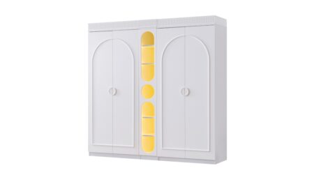 Dolunay 4 Kapaklı Dolap ve Ledli Kitaplık Beyaz