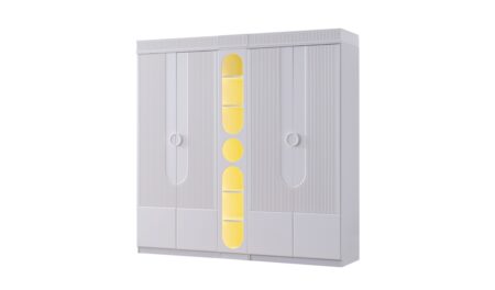 Vira 4 Kapaklı Dolap ve Ledli Kitaplık Beyaz