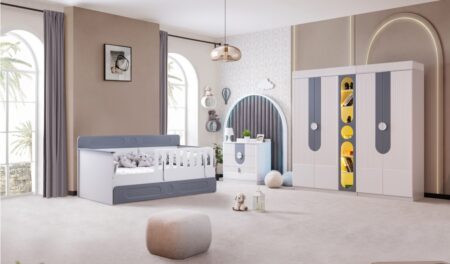 Vira 4 Kapaklı Dolap ve Ledli Kitaplık Gri